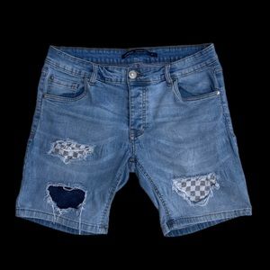 Checkered Jean Shorts